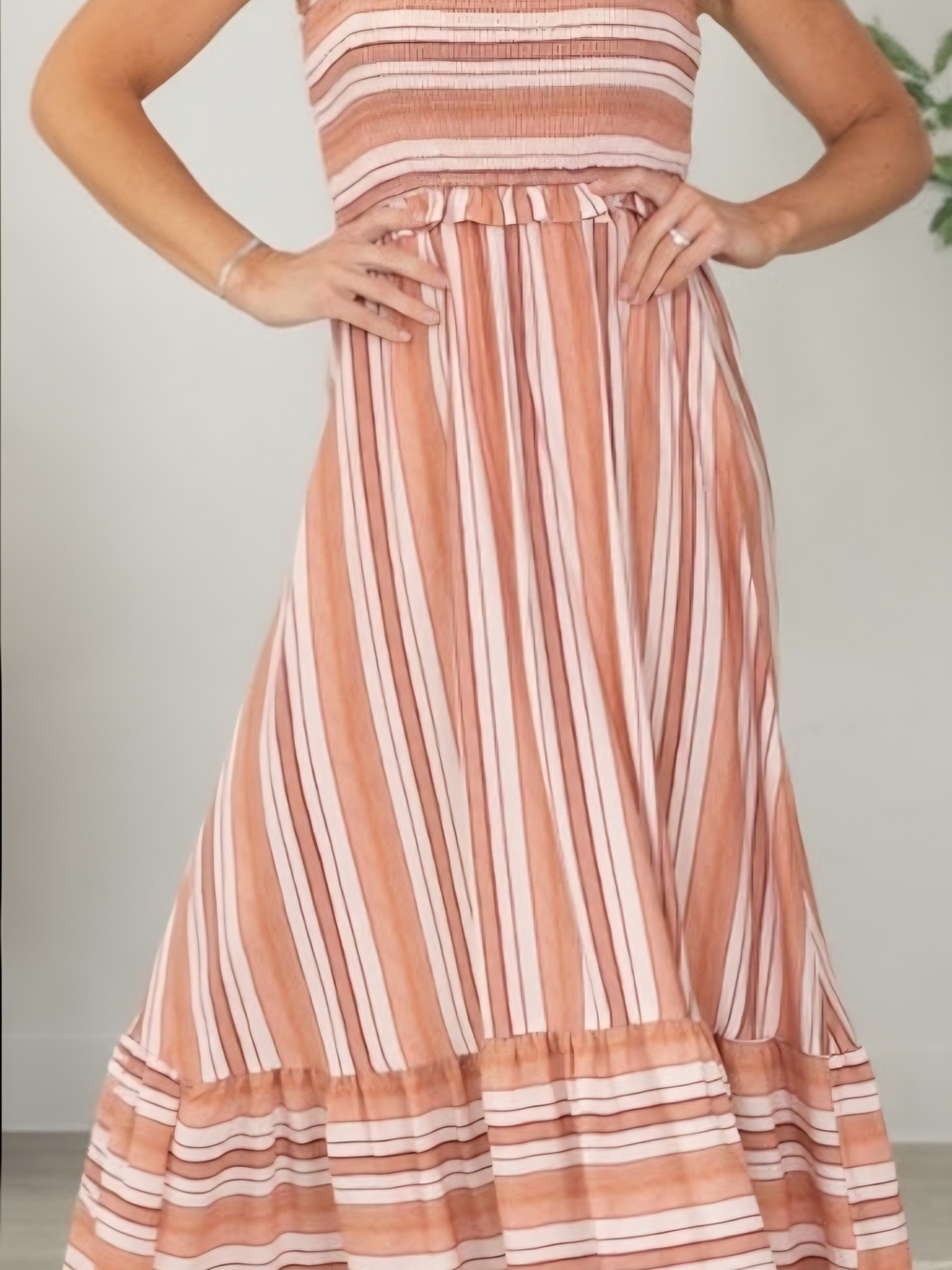 So Me Peach and Cream Striped Maxi Skirt.